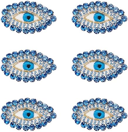 FIGNINSPIRE 6 יחידות מצרים טלאי עיניים מרושעות 1.4x2.1 אינץ 'זכוכית זהב כחולה ריינסטון אסטון אפליקציה