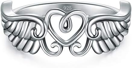 בורואו 925 סטרלינג כסף טבעת גבוהה פולני לב מלאך כנפי טבעת 4-12