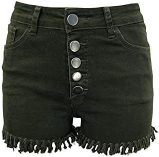 מכנסי כפתור שולי שולי קציצות מכנסיים קצרים לנשים קרועו במצוקה ג'ין מכנסיים קצרים מותניים גבוהים
