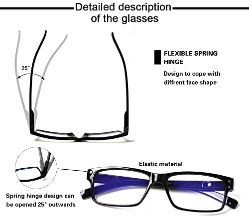 נורפרוויס 5 זוגות קריאת משקפיים באיכות קל משקל כחול אור חסימת משקפיים עם אביב ציר קוראים לנשים גברים