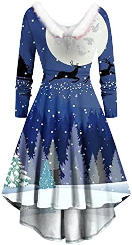 שמלה לנשים 2022 חג המולד קוקטייל שמלות חמוד מודפס חג בציר שמלת גברת סנטה קלאוס פורמליות נדנדה שמלה