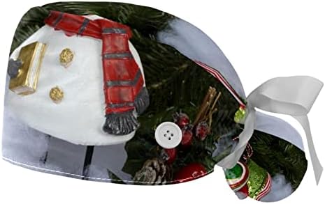 כובעים רפואיים לנשים עם כפתורים שיער ארוך, כובע עבודה מתכוונן של 2 חלקים, פינקונים של שלג לחג המולד