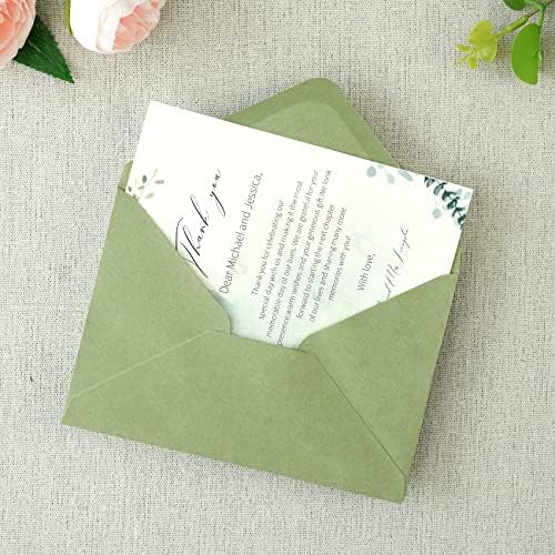 פונטיה 50 מארז מעטפות א4, 4 1/4 על 6 1/8 אינץ 'מעטפות ירוקות מרווה מושלמות לכרטיסי מתנה, כרטיסי פרטי חתונה,