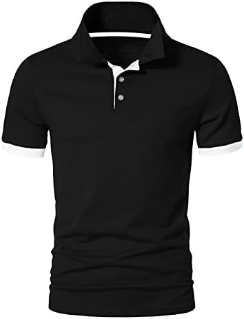 חולצות פולו שרוול קצר של גברים ווטרוואנג, חולצות פולו גולף כותנה בכושר דק מעוצב בסיסי