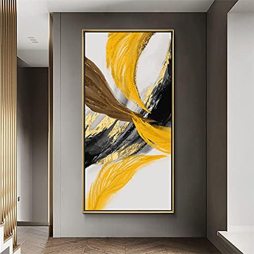 MKMKL ציור שמן תלת מימדי מצויר ביד, ציור בד דקורטיבי מופשט צהוב אנכי, ציור שמן יצירות אמנות צבעוניות
