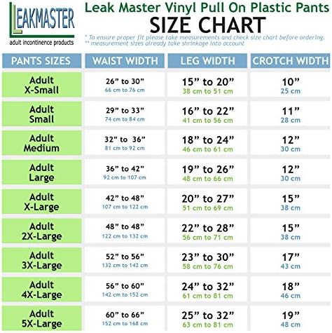 מכנסי פלסטיק ויניל מבוגרים של Leakmaster - מכנסי פלסטיק ויניל - רכים, שקטים ויוצרים בריחת שתן מתאימים כיסויי