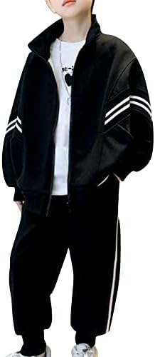חליפת מסלול של Kvysinly Boy ז'קט הדפס פסים עם שרוול ארוך עם מכנסי טרנינג אימון חליפת ריצה.