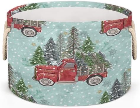 עץ חג המולד משאית אדומה 08 סלים עגולים גדולים לאחסון סלי כביסה עם ידיות סל אחסון שמיכה למדפי