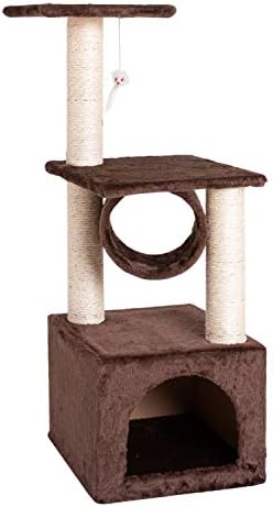 3 קומות מוצק חמוד סיסל חבל קטיפה חתול לטפס עץ חתול מגדל, חתול עץ דירה עם מגרד הודעות לחתולים & מגבר; גורים-חום
