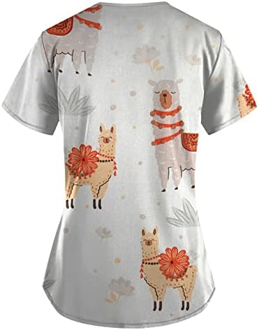 קצר שרוול חולצות לנשים אופנה מזדמן חמוד בעלי החיים הדפסת עם צווארון חולצה חולצות עבודת חולצה עם כיס