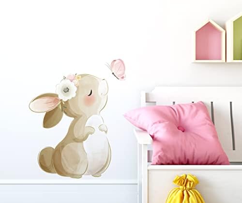 חמוד באני קיר מדבקות ארנב נשיקת פרפר קיר מדבקות קליפת מקל קיר תפאורה לילדים בנות חדר שינה סלון דקור
