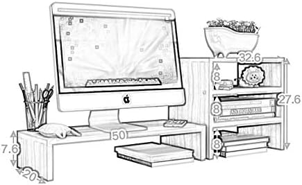 משרד עץ שולחן ארגונית מעמד צג מחשב, במבוק עץ צג משכים מארגן שולחן עם מגירה, עם מקלדת שטח אחסון-אור