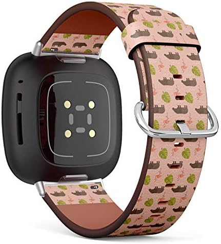 רצועת שעון עור של שעועית Q, תואמת את Fitbit Versa 3/4 ו- Fitbit Sense/Sense 2 - חיות פלמינגו היפו