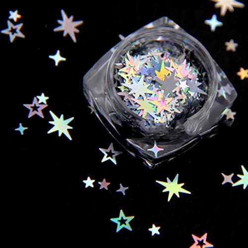 1 תיבת הולוגרפית מתומן כוכב גליטר תערובות הולו פאייטים צלב נצנצים אמנות קישוטים