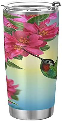 ציפורי יונק של אלזה ופרחים מכוסה עם מכסים וקשיות, כוס כוס מבודדת נירוסטה לשימוש חוזר, כוס כוס