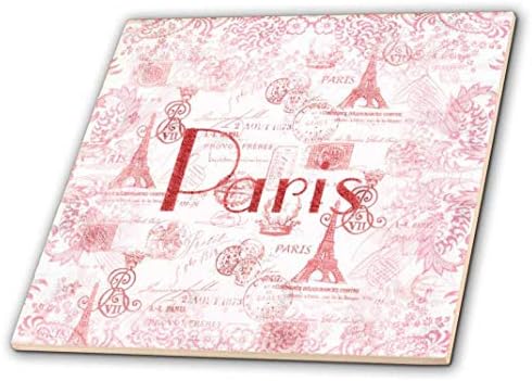 תמונת ורד תלת מימדית של מילה פריז על אריחי קרמיקה של ורוד ואדום בצרפתית, רב צבעוני