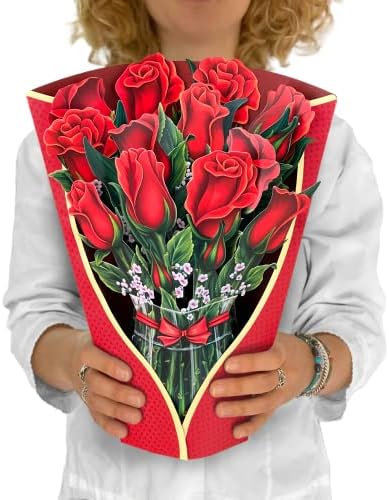 כרטיסי פופ עד נייר טריים, נרקיסים באנגלית + ורדים אדומים, סט של שני 12 אינץ ' בגודל טבעי לנצח
