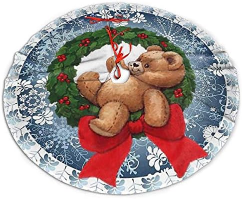 LVESHOP צעצוע של חג מולד שמח דוב עץ חג המולד חצאית יוקרה עגול מקורה מחצלת חיצונית כפרי חג המולד עץ עץ קישוטי